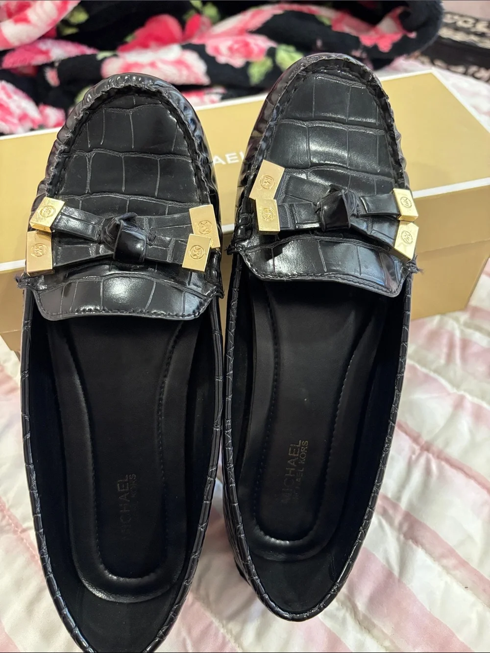 Michael Kors Black Loafers with MK Logo Soles